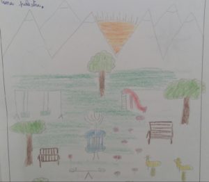 Un parco pubblico disegnato da un bambino
