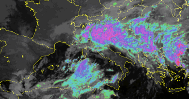 Lo screenshot dell'immagine satellitare da Eumetsat, con la temperatura del top delle nubi (Meteosat Second Generation) di Eumetsat