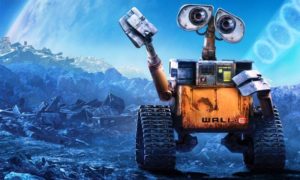 Il robot protagonista del film d'animazione passeggia al chiaro di luna