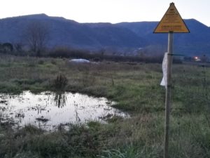 Gli scavi lungo il Nocione sono stati effettuati nel Giugno del 2018, a dicembre erano ancora in queste condizioni, ricolmi d'acqua (Foto: Cassinogreen, dicembre 2018)