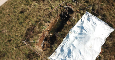 La discarica del Nocione, fra Cassino e Sant'Elia Fiumerapido, vista dal drone. L'immagine mostra una fossa ancora a cielo aperto (Foto di Edoardo Grossi)