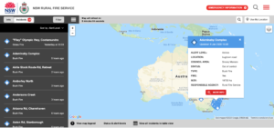 Il servizio on-line del governo australiano che permette di geolocalizzare gli incendi (https://www.rfs.nsw.gov.au/)