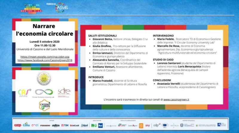 Gli incontri di "Narrare l'economia circolare" si tengono con cadenza mensile on line