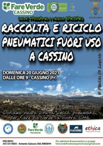 La locandina dell’evento per la raccolta e il riciclo di pneumatici fuori uso