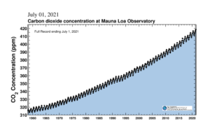 Concentrazione media mensile di anidride carbonica in parti per milione presso l'Osservatorio di Mauna Loa, Hawaii (20 ° N, 156 ° W)