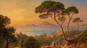 Il colle Cascio in un dipinto di Friedrich Horner del 1848. La piccola altura rappresenta il legame linguistico condiviso dai due centri del Basso Lazio