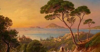 Il colle Cascio in un dipinto di Friedrich Horner del 1848. La piccola altura rappresenta il legame linguistico condiviso dai due centri del Basso Lazio